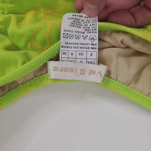 90s Y2K Vintage Neon Green Triangle Floral High Thigh Bikini Swim Suit - Picture 10 of 12